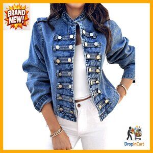 Denim Jacket Classic Stand Collar Lightweight Casual Chic Fall Coat